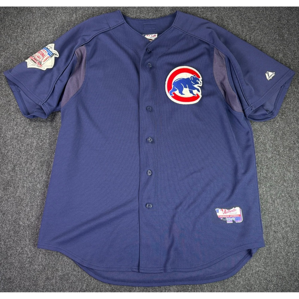 Chicago Cubs Majestic Athletic Jersey Mens XL Navy MLB National League Patch Y2K